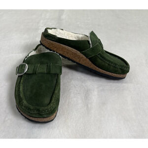 Birkenstock Buckley Shearling Slides Clogs Green Fuzzy Fur Size EU 36 US 5 Chrty